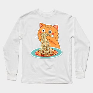 Cat eating spaghetti meme Long Sleeve T-Shirt